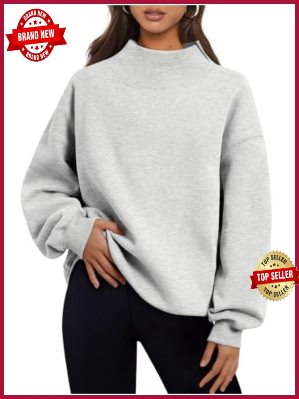 Mock Neck Oversized Sweatshirt Fleece Lined Pullover Fall Winter